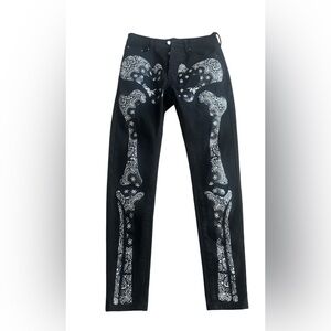 Amiri Men’s Skinny Black Bandana Skeleton Bones Denim Jeans 30 x 30
